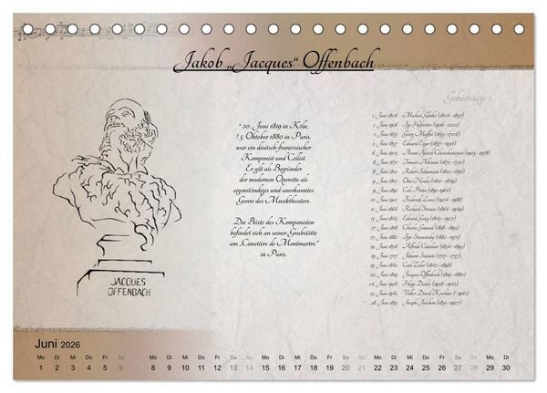 Produktbild: Von Mozart bis Beethoven (Tischkalender 2026 DIN A5 quer), CALVENDO Monatskalender