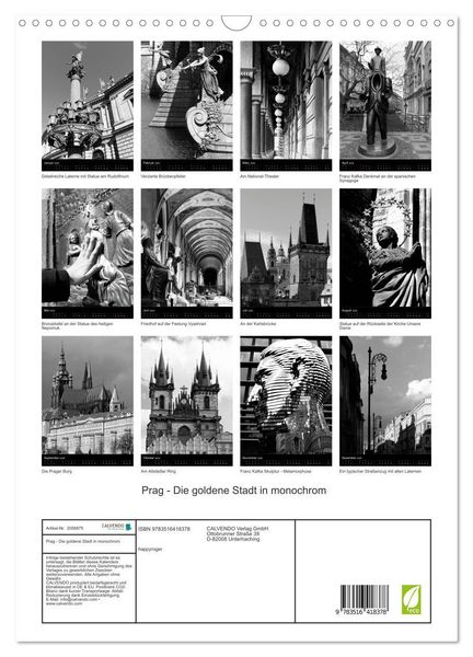 Produktbild: Prag - Die goldene Stadt in monochrom (Wandkalender 2026 DIN A3 hoch), CALVENDO Monatskalender