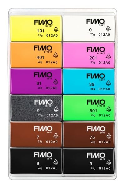 Produktbild: STAEDTLER FIMO effect 8013, ofenh&auml;rtende Modelliermasse, Neon Colours, 12 Halbbl&ouml;cken &aacute; 25 g, 8013 C12-3
