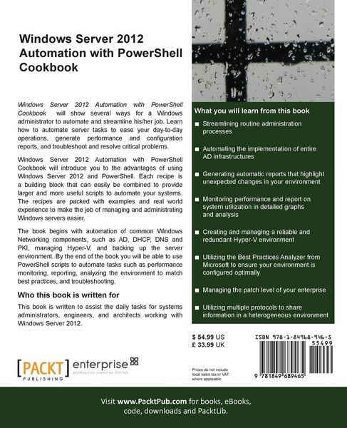 Produktbild: Windows Server 2012 Automation with Powershell Cookbook