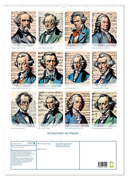 Produktbild: Komponisten der Klassik (Wandkalender 2026 DIN A2 hoch), CALVENDO Monatskalender