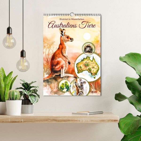 Produktbild: Australiens Tiere - Illustriert in Wasserfarben (Wandkalender 2026 DIN A3 hoch), CALVENDO Monatskalender