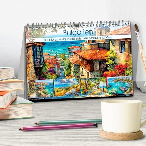 Produktbild: Bulgarien. K&uuml;nstlerische Aquarelle zwischen Altstadt und Meer (Tischkalender 2027 DIN A5 quer), CALVENDO Monatskalender