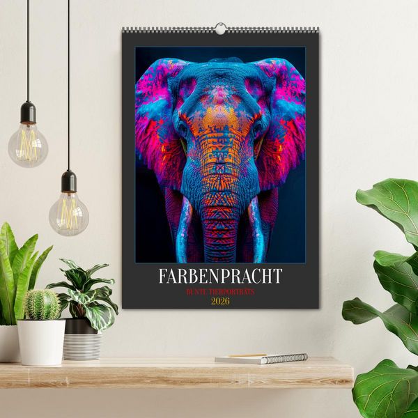 Produktbild: Farbenpracht - Bunte Tierportr&auml;ts (Wandkalender 2026 DIN A2 hoch), CALVENDO Monatskalender