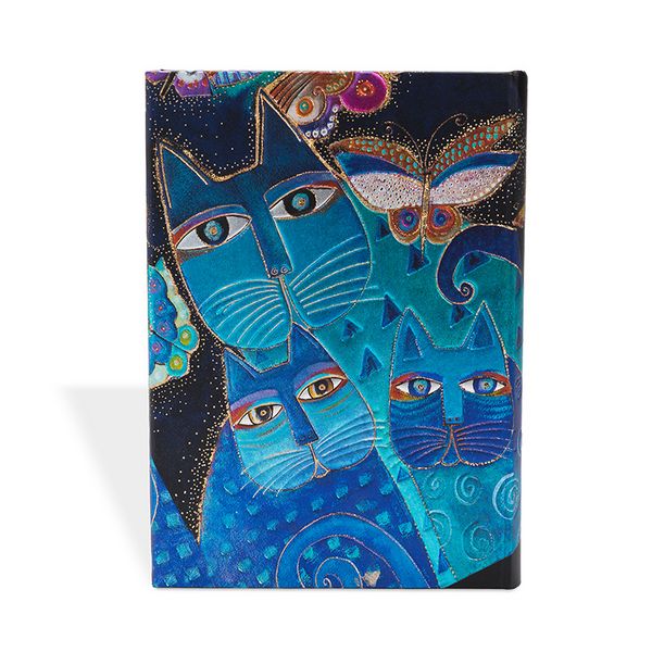 Produktbild: Hardcover Notizbuch Katzen in Blau mit Schmetterlingen, Midi, Liniert