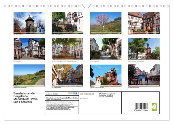 Produktbild: Bensheim an der Bergstra&szlig;e Mandelbl&uuml;te, Wein und Fachwerk (Wandkalender 2027 DIN A3 quer), CALVENDO Monatskalender
