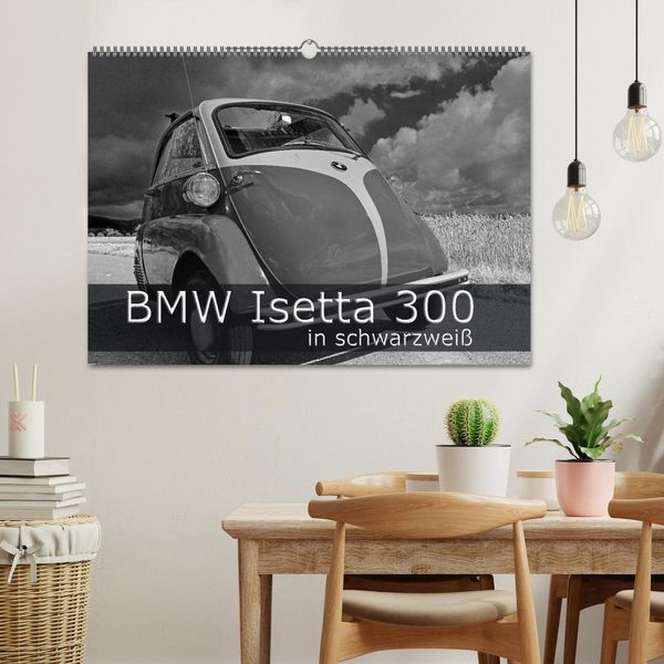 Produktbild: BMW Isetta 300 in schwarzwei&szlig; (Wandkalender 2026 DIN A2 quer), CALVENDO Monatskalender