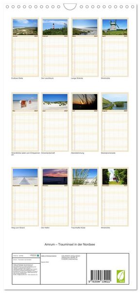 Produktbild: Familienplaner 2027 - Amrum &ndash; Trauminsel in der Nordsee mit 5 Spalten (Wandkalender, 21 x 45 cm) CALVENDO