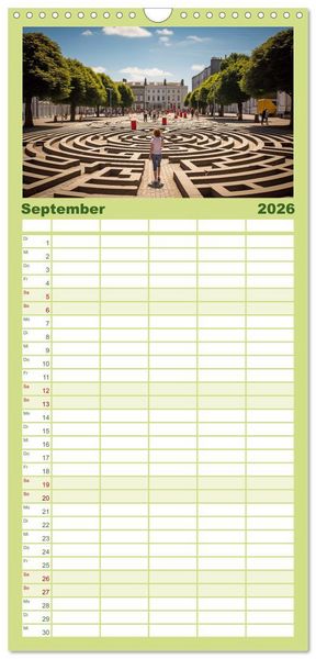 Produktbild: Familienplaner 2026 - Irrg&auml;rten und Labyrinthe mit 5 Spalten (Wandkalender, 21 x 45 cm) CALVENDO