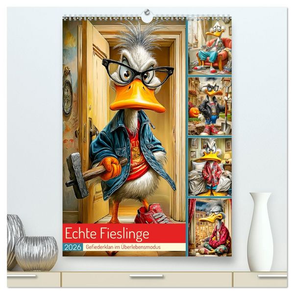 Produktbild: Echte Fieslinge. Gefiederklan im &Uuml;berlebensmodus (hochwertiger Premium Wandkalender 2026 DIN A2 hoch), Kunstdruck in Hochglanz