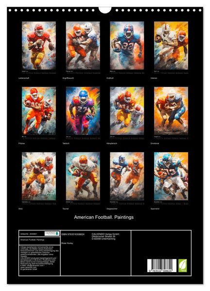 Produktbild: American Football. Paintings (Wandkalender 2026 DIN A3 hoch), CALVENDO Monatskalender