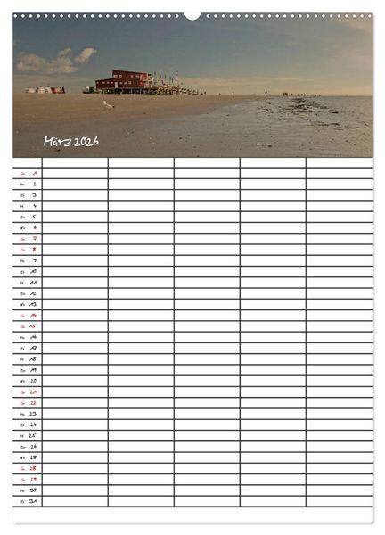 Produktbild: St. Peter Ording Familienplaner (hochwertiger Premium Wandkalender 2026 DIN A2 hoch), Kunstdruck in Hochglanz