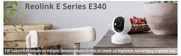Produktbild: Reolink E Series E340 WCEZ8MP05PTAFW Kabellos, WLAN IP &Uuml;berwachungskamera 3840 x 2160 Pixel