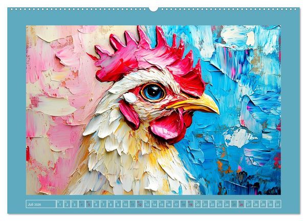 Produktbild: Federleichte Sch&ouml;nheiten. Duftige H&uuml;hner-Paintings (hochwertiger Premium Wandkalender 2026 DIN A2 quer), Kunstdruck in Hochglanz