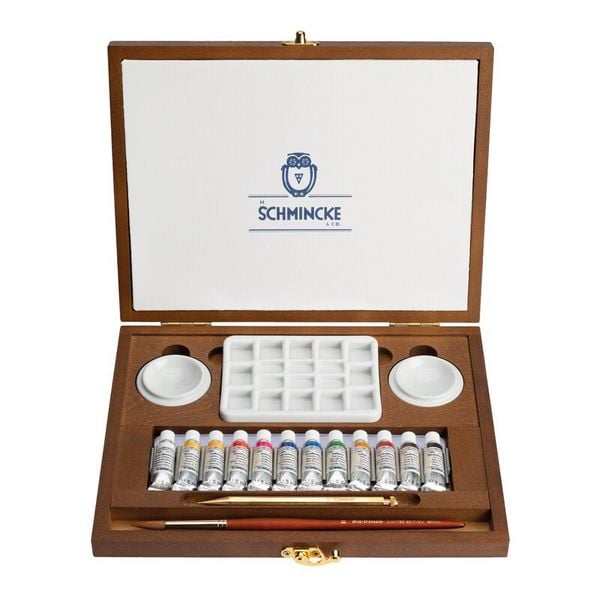 Produktbild: Schmincke HORADAM&reg; Aquarell Holzkasten, 12 x 5 ml + Zubeh&ouml;r Retro II