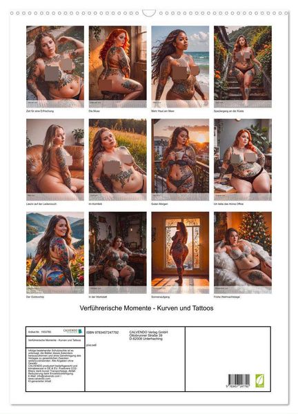 Produktbild: Verf&uuml;hrerische Momente - Kurven und Tattoos (Wandkalender 2026 DIN A2 hoch), CALVENDO Monatskalender