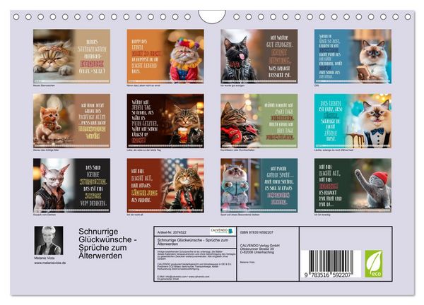 Produktbild: Schnurrige Gl&uuml;ckw&uuml;nsche - Spr&uuml;che zum &Auml;lterwerden (Wandkalender 2026 DIN A4 quer), CALVENDO Monatskalender