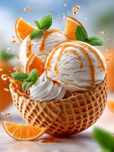 Produktbild: CALVENDO Puzzle Herrlich verpackt in einer Waffel - Vanilleeis mit Orangen und Orangensirup | 1000 Teile Lege-Gr&ouml;&szlig;e 64x48cm Foto-Puzzle f&uuml;r gl&uuml;ckliche