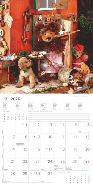 Produktbild: Teddy 2026 - Broschürenkalender 30x30 cm (30x60 geöffnet) - Kalender mit Platz für Notizen - Bildkalender - Wandkalender - mit herausnehmbarem Poster