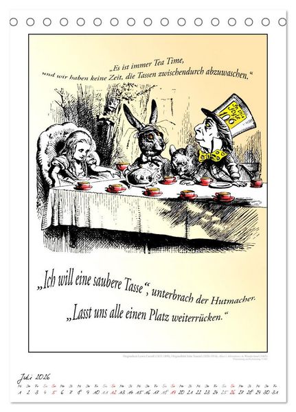 Produktbild: Alice im Wunderland - Weltliteraturkalender (Tischkalender 2026 DIN A5 hoch), CALVENDO Monatskalender