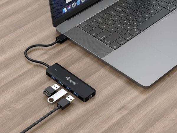Produktbild: Equip 128959 USB-Hub 5 Port USB-A USB 3.0 5 GBit/s mit USB-C&reg; Stecker Schwarz Hub + USB-C-adapter