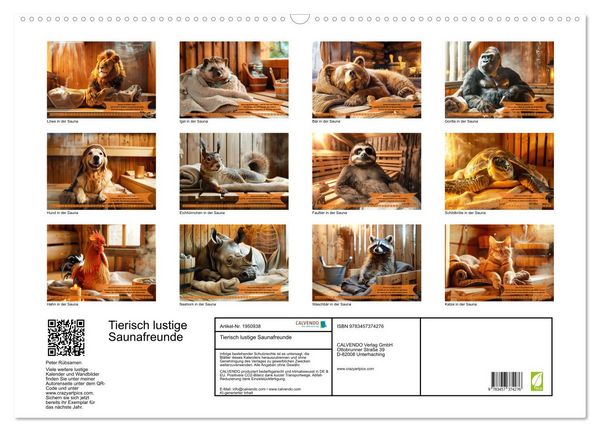 Produktbild: Tierisch lustige Saunafreunde (Wandkalender 2026 DIN A2 quer), CALVENDO Monatskalender