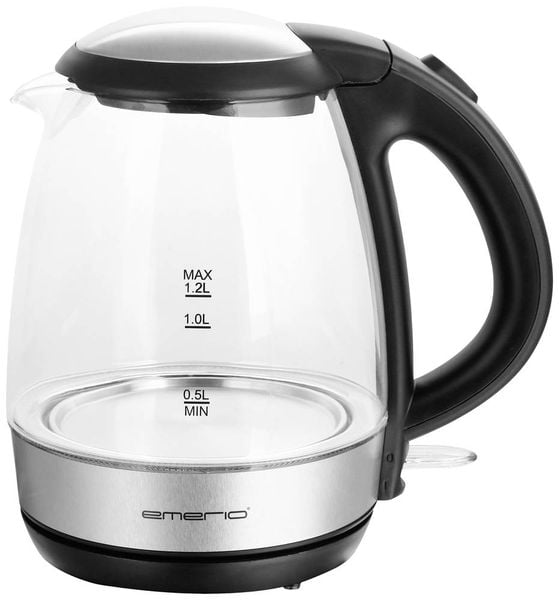 EMERIO WK-125145 Wasserkocher schnurlos Glas, Schwarz, Silber Fassungsvermögen: 1.2l