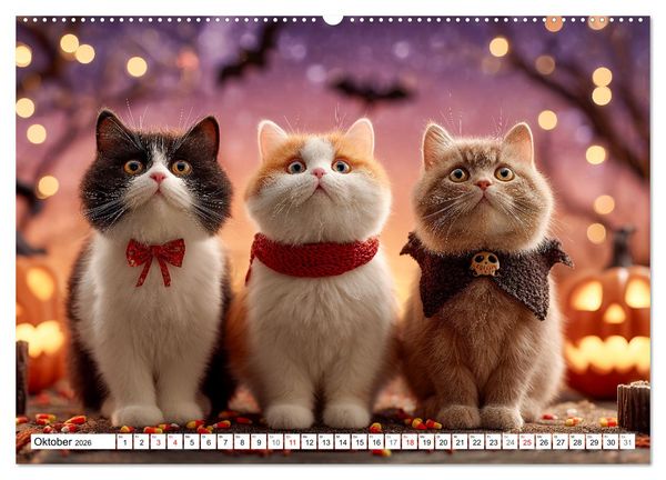 Produktbild: Katzenkalender - S&uuml;&szlig;e Katzen begleiten dich durch alle Jahreszeiten (Wandkalender 2026 DIN A2 quer), CALVENDO Monatskalender