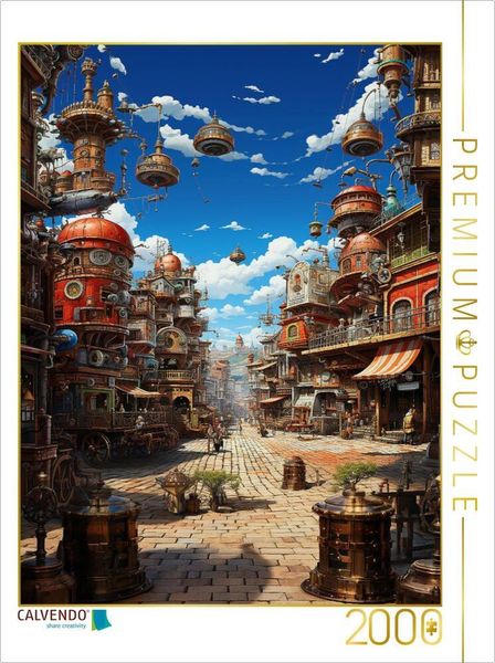 CALVENDO Puzzle Steampunk Straße - Anime Manga Landschaft | 2000 Teile Lege-Größe 90x67cm Foto-Puzzle für glückliche Stunden