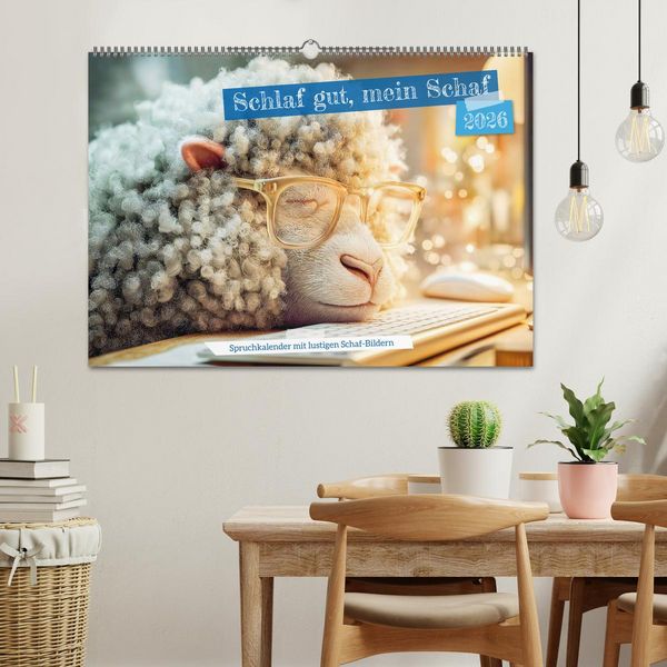 Produktbild: Schlaf gut, mein Schaf - Spruchkalender mit lustigen Schaf-Bildern (Wandkalender 2026 DIN A2 quer), CALVENDO Monatskalender
