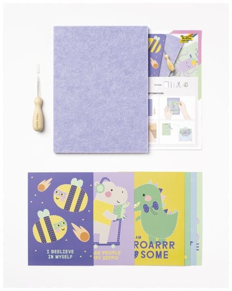 Produktbild: FOLIA Bastelartikel Prickel-Set, inkl. Prickelnadel, Filz und 6x Motivkarten in 10,5x14,8cm