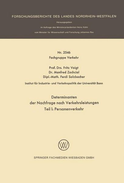 Produktbild: Determinanten der Nachfrage nach Verkehrsleistungen