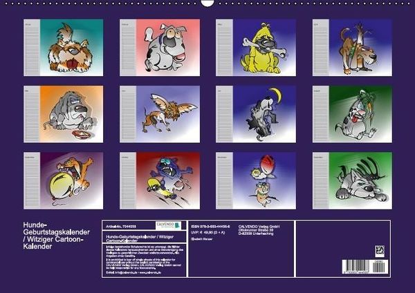Produktbild: Hunde-Geburtstagskalender / Witziger Cartoon-Kalender (Wandkalender immerw&auml;hrend DIN A2 quer)