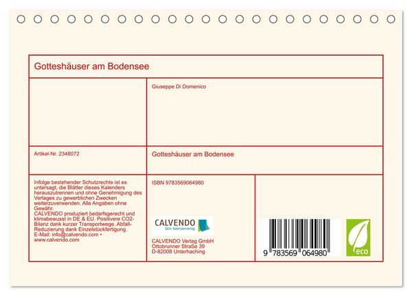 Produktbild: Gottesh&auml;user am Bodensee (Tischkalender 2027 DIN A5 quer), CALVENDO Monatskalender