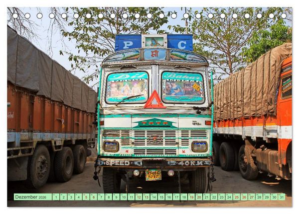 Produktbild: Indien Farbenfrohe LKW (Tischkalender 2026 DIN A5 quer), CALVENDO Monatskalender