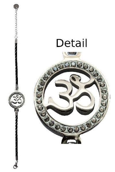 Armband 'Om' Leder schwarz, Edelstahl mit Zirkonia
