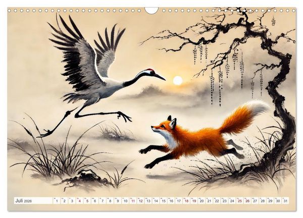 Produktbild: Eleganz der Kraniche - Majest&auml;tische V&ouml;gel in poetischer Tusche (Wandkalender 2026 DIN A3 quer), CALVENDO Monatskalender