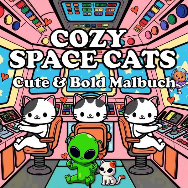 Produktbild: Katzen Malbuch - Cozy Malbuch - Space Cats: Katzen im Weltraum Cute & Chill S&uuml;&szlig;es Malbuch