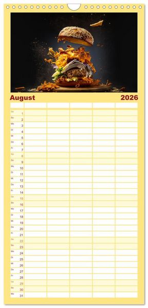 Produktbild: Familienplaner 2026 - Burgerfood mit 5 Spalten (Wandkalender, 21 x 45 cm) CALVENDO