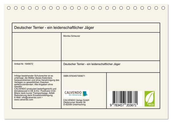 Produktbild: Deutscher Terrier - ein leidenschaftlicher J&auml;ger (Tischkalender 2026 DIN A5 quer), CALVENDO Monatskalender