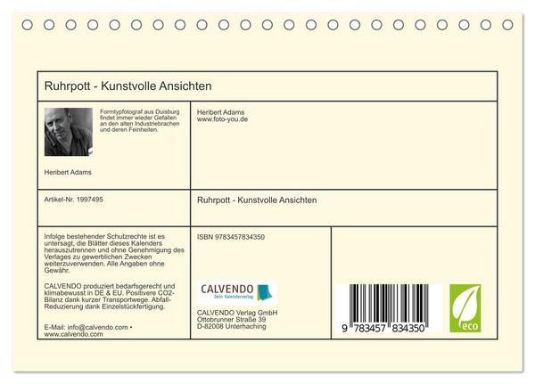 Produktbild: Ruhrpott - Kunstvolle Ansichten (Tischkalender 2026 DIN A5 quer), CALVENDO Monatskalender