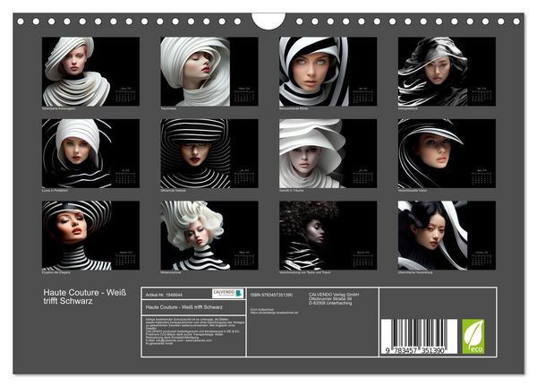 Produktbild: Haute Couture - Wei&szlig; trifft Schwarz (Wandkalender 2026 DIN A4 quer), CALVENDO Monatskalender