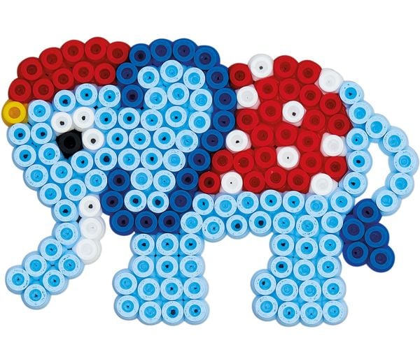 Produktbild: HAMA Dose pink mit 3 Platten (kleines Sechseck , kleiner Elefant und Dinosaurier) und 15.000 Perlen