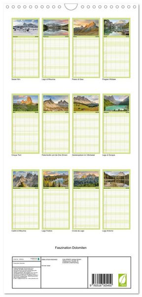 Produktbild: Familienplaner 2026 - Faszination Dolomiten mit 5 Spalten (Wandkalender, 21 x 45 cm) CALVENDO