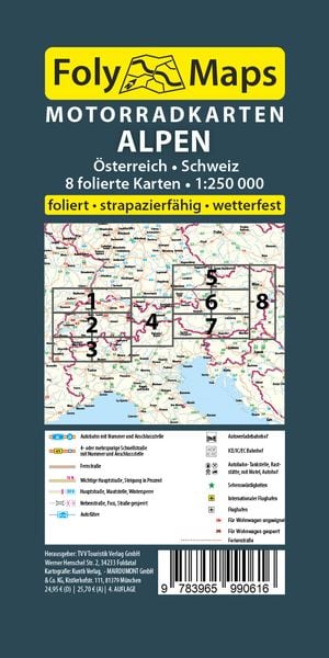 Produktbild: FolyMaps Motorradkarten Alpen &Ouml;sterreich Schweiz