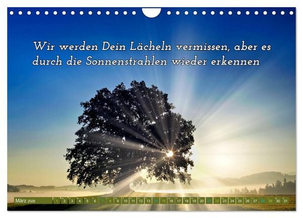 Produktbild: Innehalten in der Trauer - begleitet mit Gedanken (Wandkalender 2026 DIN A4 quer), CALVENDO Monatskalender