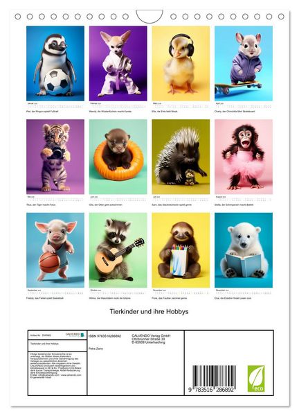 Produktbild: Tierkinder und ihre Hobbys (Wandkalender 2026 DIN A4 hoch), CALVENDO Monatskalender