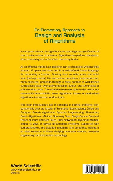 Produktbild: ELEMENTARY APPROACH TO DESIGN AND ANALYSIS OF ALGORITHMS, AN