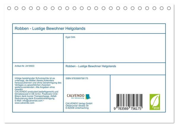 Produktbild: Robben - Lustige Bewohner Helgolands (Tischkalender 2027 DIN A5 quer), CALVENDO Monatskalender