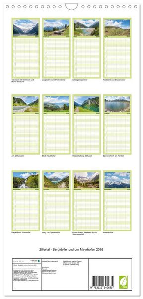 Produktbild: Familienplaner 2026 - Zillertal - Bergidylle rund um Mayrhofen 2026 mit 5 Spalten (Wandkalender, 21 x 45 cm) CALVENDO